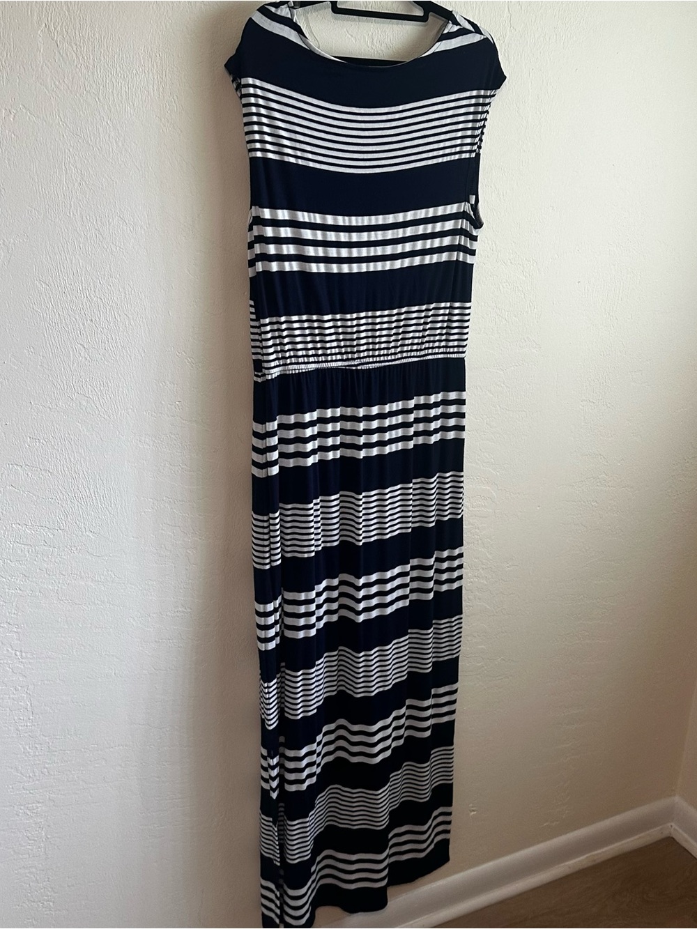 AB Studio Navy and White Striped Maxi Skirt